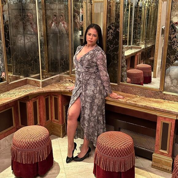 Betsey Johnson Grey Snake Print Wrap Dress size 6P - Picture 2 of 5